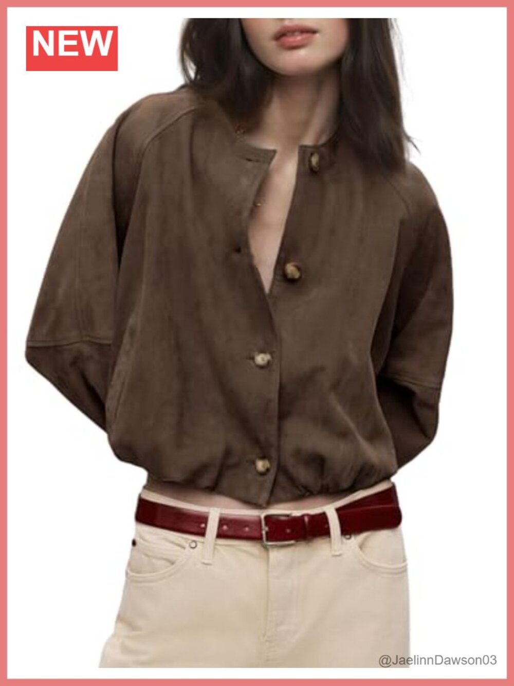 Faux Suede Cropped Jacket Button Front Pleated Hem